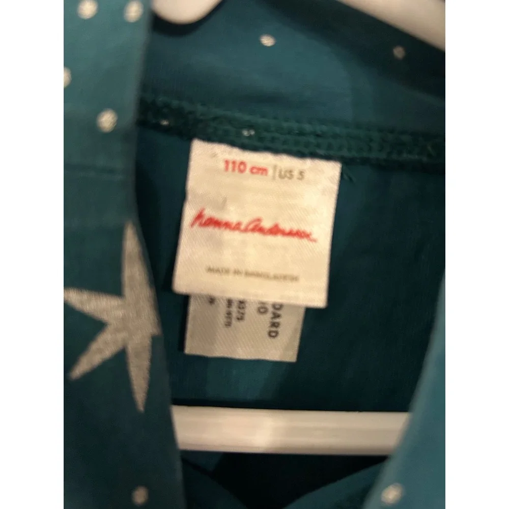Hanna Andersson Kids Teal Green Silver Star Mock Neck Long Sleeve Pocket 5 k7075